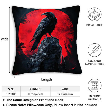 ZibZorp Raven Moon Pillow Covers 18x18 Set of 2 | Gothic Decorative Cushion Cases | Black Crow Red Moon Pillowcases | Halloween Dark Throw Covers for Sofa Living Room Bedroom Decor