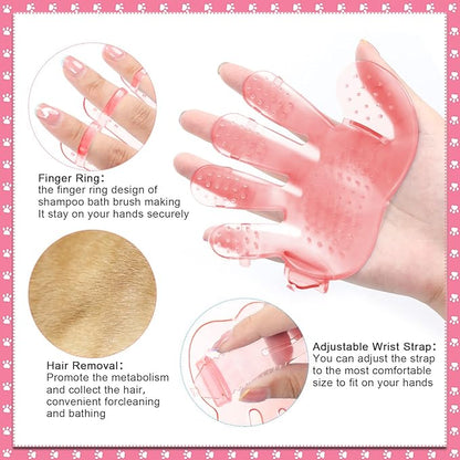Rabbit and Small Pet Grooming Kit - Slicker Brush, Massage Glove, Nail Clipper, Flea Comb, Double-Sided Brush for Rabbits, Guinea Pigs, Hamsters (Pink)