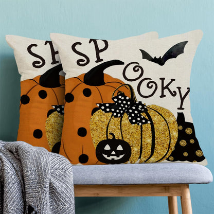 Halloween Pillow Covers 18 x 18 Inch Set of 2 Polka Dot Pumpkin Spooky Bat Throw Pillows Outdoor Decorative Fall Halloween Horror Pillowcases Linen Cushion Cases for Farmhouse Home Bed Sofa Couch