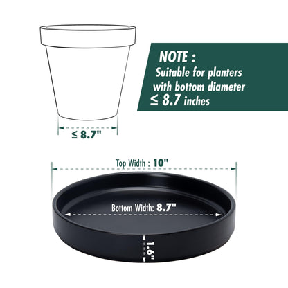 D'vine Dev Modern Round 8.7 Inch Ceramic Plant Pot Saucer, Planter Pot Drainage Tray for Indoor Plants, Matte Black, 97-T-B-4