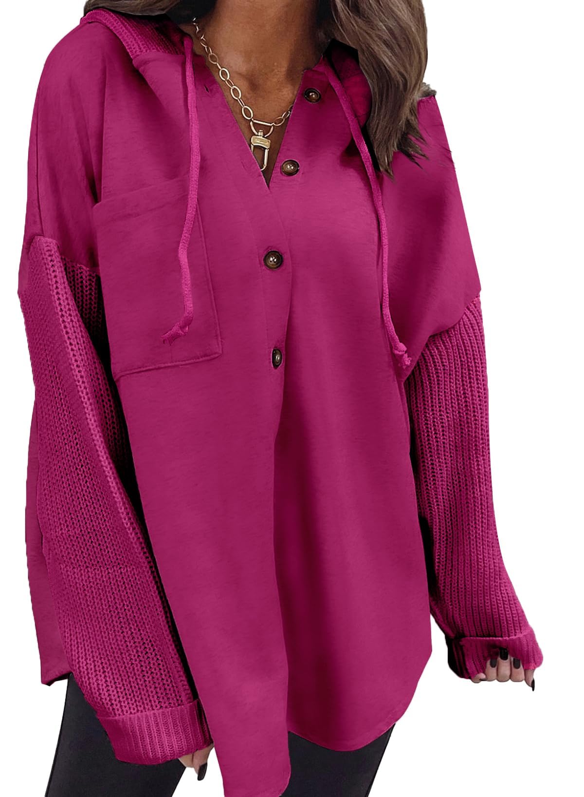 SHEWIN Oversized Sweatshirt for Women Loose Fit Casual Long Sleeve Button Hooded Sweatshirts Hoodies with Pocket