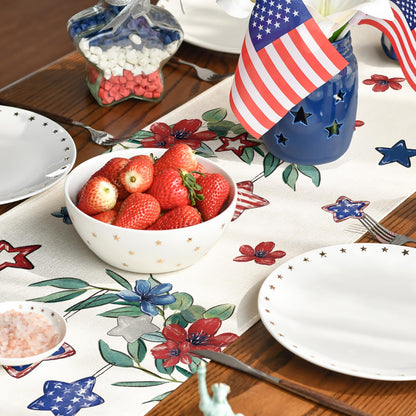 Artoid Mode Eucalyptus Flowers Stars Patriotic 4th of July Table Runner, Memorial Day Kitchen Dining Table Decoration for Home Party Decor 13x36 Inch