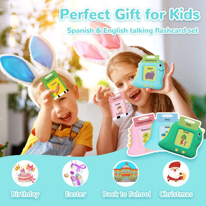 Alotwan Bilingual Talking Flash Cards Spanish/English, Learning Sensory Toys for Autistic Children, 224 Sight Words Español Speech Therapy Kids Toys Beginner, Birthday Gift for Little Boys and Girls