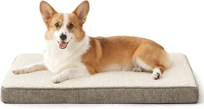 JOEJOY Orthopedic Medium Dog Bed, Washable Dog Crate Bed Medium Sized with Removable Cover, Egg Memory Foam Pet Beds, Beige, 29"x18"