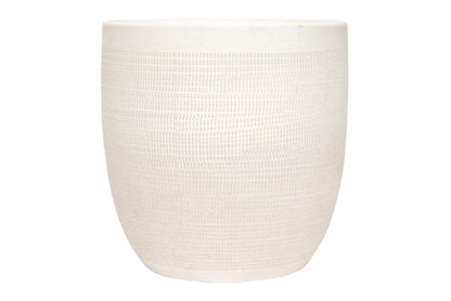 Creative Co-Op Large Matte White Embossed Stoneware Planter