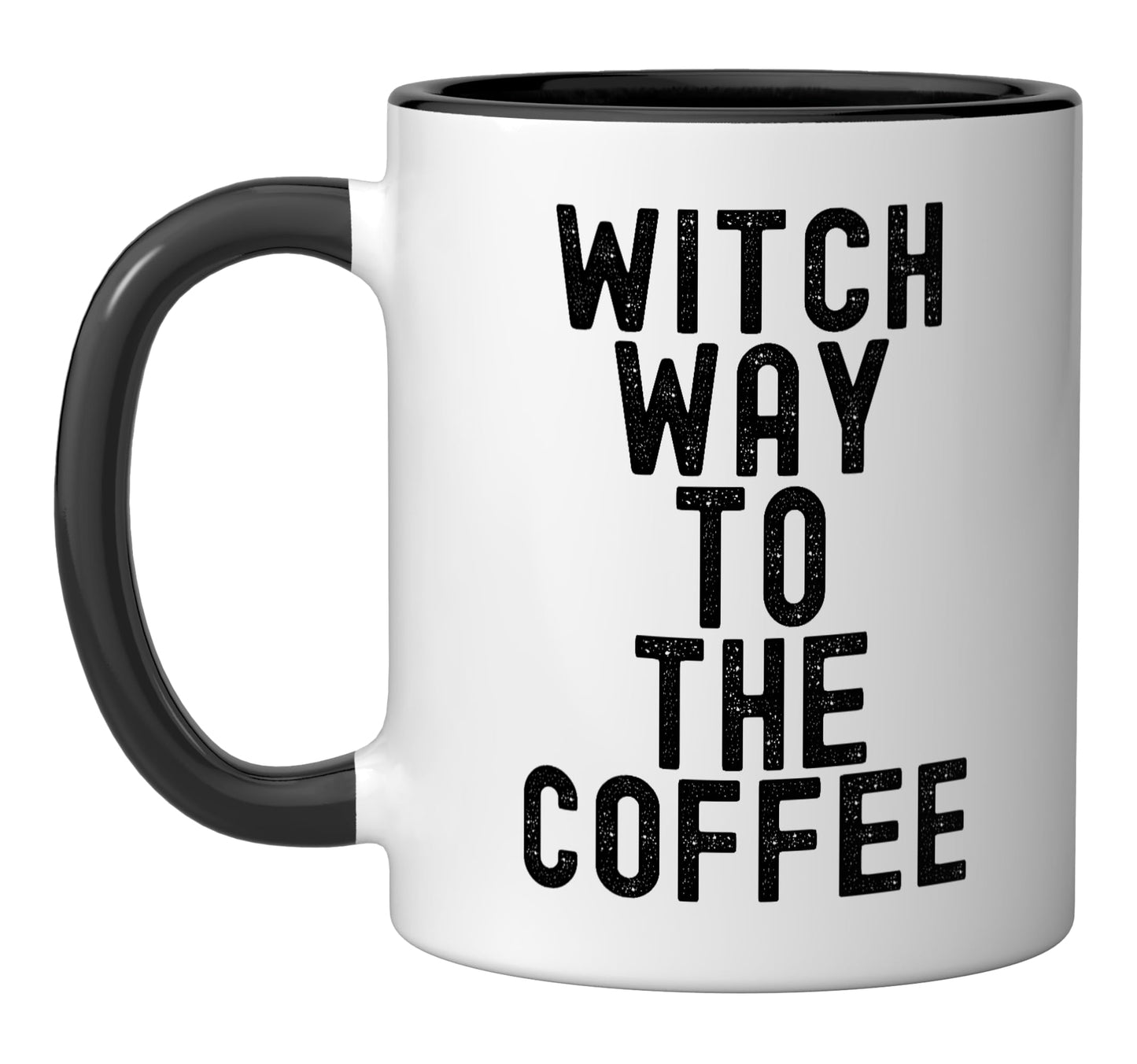 Witch Way To The Coffee Funny Halloween Costume Ceramic Mug, Black/White