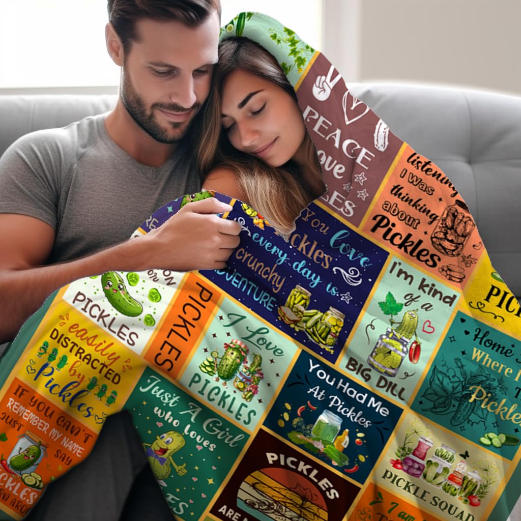 FOTSTA Pickle Blanket Gifts for Pickle Lovers Kids Funny Pickles Themed Plush Blankets Flannel Pickles Stuff Throw Blanket Gifts for Girls Boys Women Men Adults Bed Living Room Decorations 50"X40"