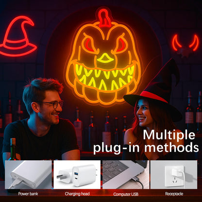 Pumpkin Neon Sign for Wall Decor, Spooky Pumpkin LED Wall Light, Fall Decor for Bedroom – USB Powered Dimmable Accent for Kids’ Room, Game Room, Bar, Halloween Party, Seasonal Holiday Gift