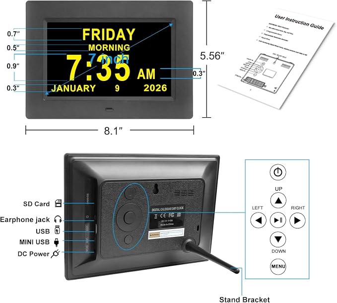 Jaihonda Dementia Clocks for Seniors,7 Inch Clock with Day and Date for Elderly,12 Alarms Option,Auto Dimmable,Large Display Digital Clock with Large Number