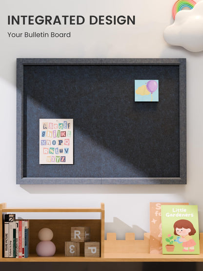 Fluxynara Foldable Cork Board Alternative, Felt Bulletin Board 23.6" x 17.5" Navy Blue Frame with 12 Adhesive Tabs, Pin Board for Home Office, Classroom, Entryway, Kitchen Wall Decor—Carbon Blue