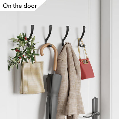 Coat Hanger Hooks Wall Mount - Backpack Hooks,Metal Wall Hooks For Hanging Heavy Duty,Screw In Hooks For Hanging Clothes,Black Coat Hooks For Wall,Purse Hanger For Wall,Wall Mounted Bag Hooks (6 Pack)