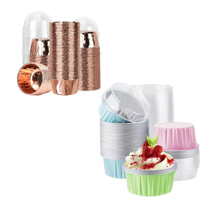 EUSOAR Foil Ramekins Disposable, 3.5oz 100pcs Mini Muffin Liners and 60Packs 5oz Baking Cups, Brownie Desserts Muffin Liners Cupcakes Ramekins Tin Holders Containers