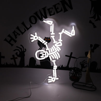 Dancing Skeleton Neon Sign for Halloween decorations - LED Skull Neon Light Up Sign for Wall Decor, Perfect for Man Cave Halloween Party Decor