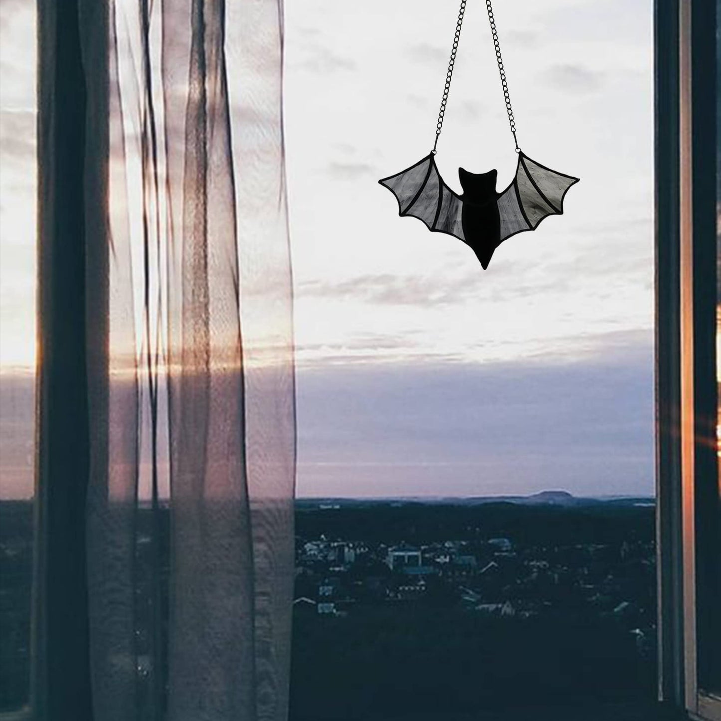 HAOSUM Halloween Bat Decoration Stained Glass Window Hangings - Bat Suncatcher Ornaments Spooky Bats Craft Window Decor Gifts(3.9"×3.9")
