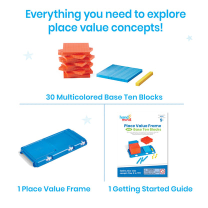 hand2mind Place Value Frame with Base Ten Blocks, Math Manipulatives Kindergarten, Montessori Math Materials, Counting Cubes, Classroom Supplies for Teacher Elementary