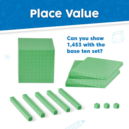 hand2mind Green Foam Base Ten Blocks Complete Set, Place Value Blocks, Counting Cubes, Base 10 Math Manipulatives, Teacher Supplies for Math Classroom, Montessori Math Materials (Set of 644)