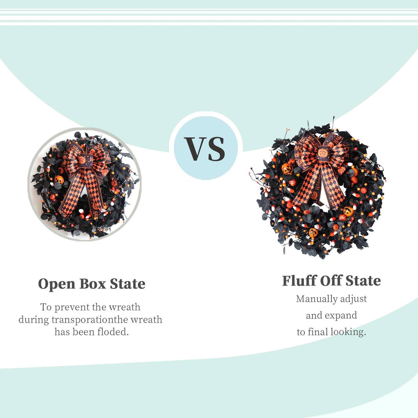 Bibelot 22inch Halloween Eucalyptus Wreaths Bow Decorative Wreaths Black Wreaths Pumpkin Decorative Party Holiday Celebration Indoor Outdoor Home Decoration