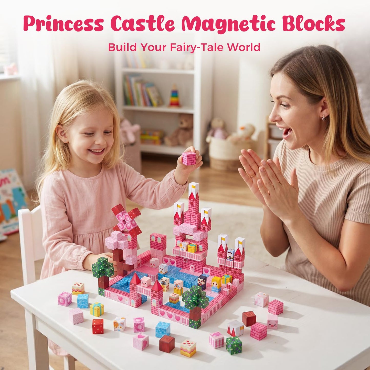 3 otters Magnetic Blocks 150PCS, Princess Castle Magnet Cubes STEM Montessori Building Toys for Girls, Sensory Gifts for Kids Birthday