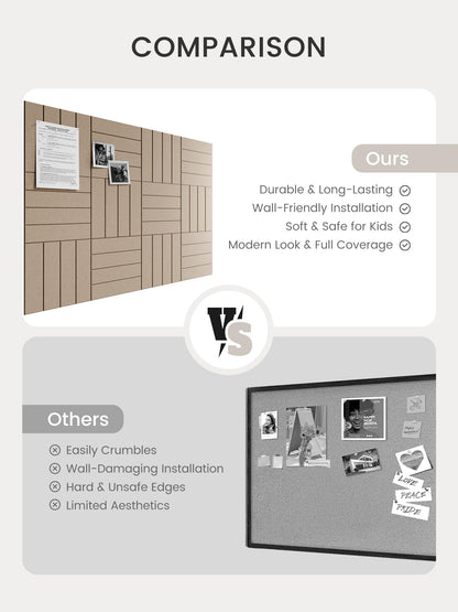 Bumusty Large Cork Board Alternative-48 x 36" Felt Bulletin Board Tiles, with 30 Pushpins, 70 Adhesive Tabs, Bold-Stripe 12-Pack, Cork Boards for Office Push Pin Board Felt Board-Taupe