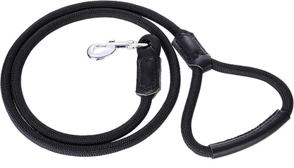 Mile High Life | Premium Leather Dog Leash | Strong Rope Leash | Leather Handle | Zinc Alloy Strong Clasp | Small Medium Large Dogs | 4/5/6 Feet(Black, 48 Inch (Pack of 1))