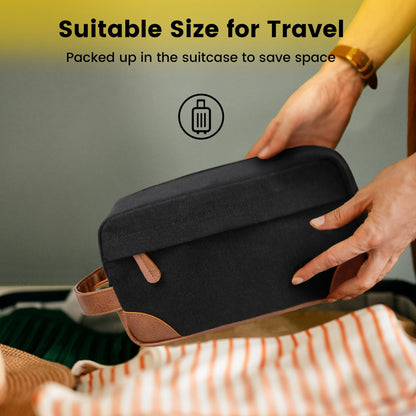 Vorspack Travel Toiletry Bag - Hanging Toiletry Bag for Men Water Resistant Canvas Shaving Bag with Large Capacity for Travel - Black