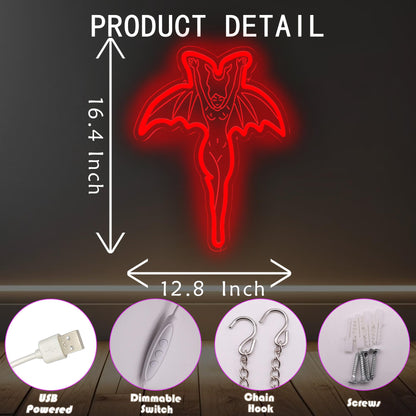 Devil Neon Sign – Vampire Neon Sign for Spooky Halloween Gothic Decor, LED Wall Light for Party & Home Decoration12.8 * 16.4 Inch