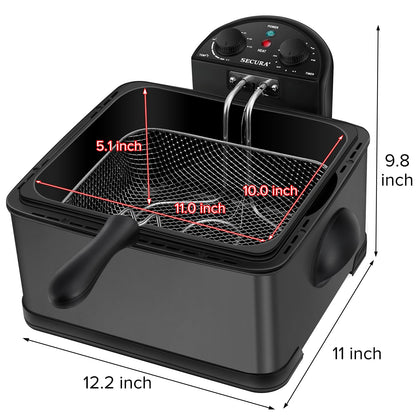 Secura 1700-Watt Stainless-Steel Triple Basket Electric Deep Fryer with Timer Free Extra Odor Filter, 4L/17-Cup, Red