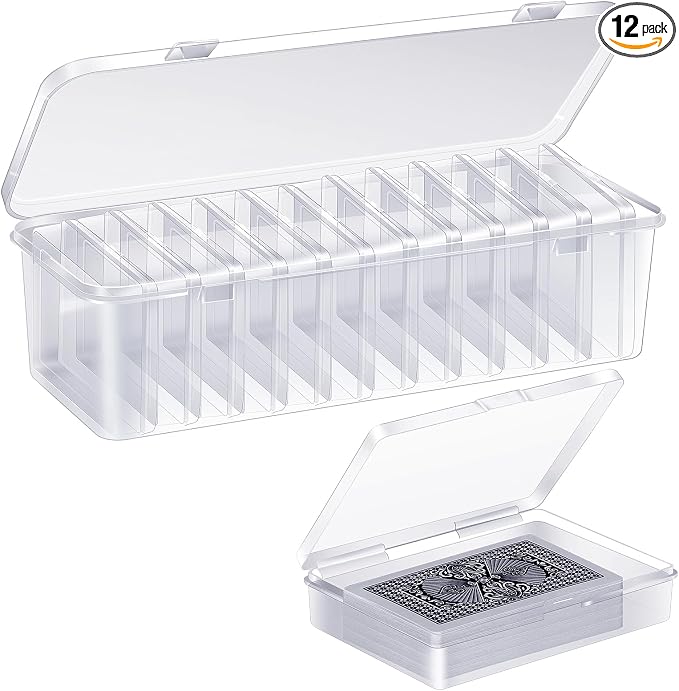 12 Pcs Playing Card Box, Clear Trading Card Storage Organizer 3.86 x 2.91 x 0.94 Inch Plastic Card Deck Case Snap Closed Holder Storage Organizer for Gaming Cards, Business Card Storage (12)