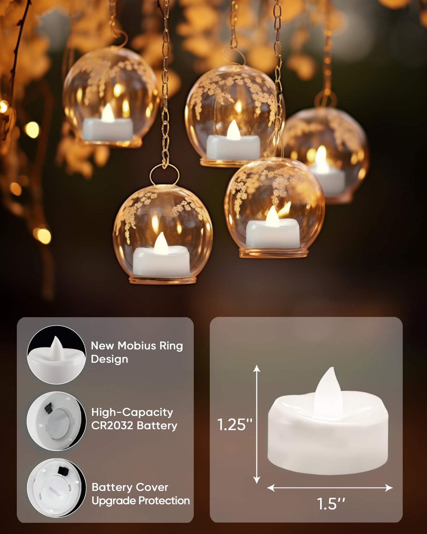 merrynights LED Candles, Tea Lights Candle Battery Operated, 100-Pack 200+Hours Flameless Tealight Candle, Realistic Tea Lights for Halloween Christmas Wedding, Pure White Light