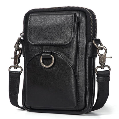 Augus Genuine Leather Small Crossbody Bag Cell Phone Messenger Purse Shoulder Handbag for Daily Use for Women and Men (Black-1)