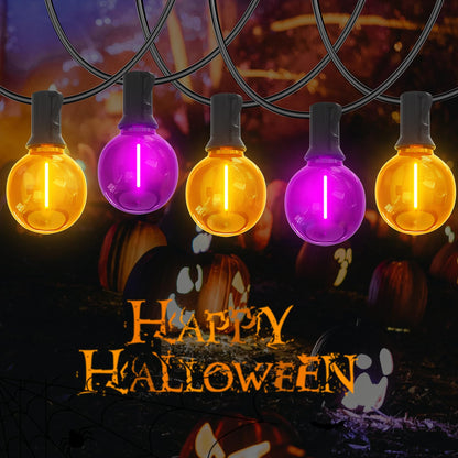 Romasaty Purple and Orange Halloween Lights, 25FT 27 Count Halloween G40 LED String Lights, Indoor Decoration Lights for Outdoor Patio Home Party Garden Yard-Black Wire