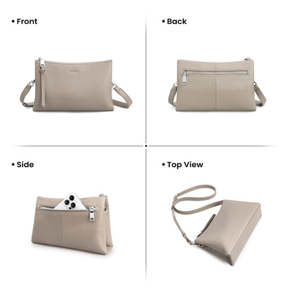 befen Soft Leather Cross Shoulder Bags for Women, Small Crossbody Purse for Women with RFID Card Slots for Travel - Beige Grey