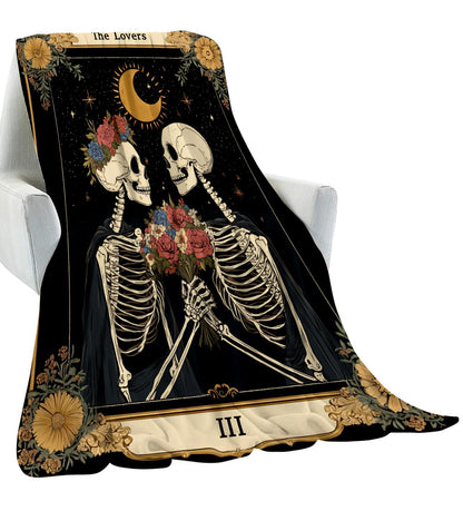 amepay The Lovers Tarot Skeleton Blanket Gifts for Women Adult Girls,Gothic Romantic Throw Blankets,Soft Comfy Lightweight for Home Halloween Couch Bed Sofa Decor,Celestial Goth Sky Design 50x60in