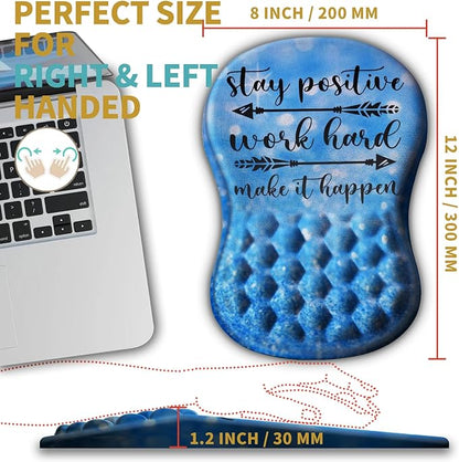 Hokafenle Ergonomic Mouse Pad Wrist Support with Massage Design, Wrist Rest Pain Relief Mousepad with Memory Foam&Non-Slip PU Base, Mouse Pads for Wireless Mouse & Desk (12x8 inch,Stay Positive)