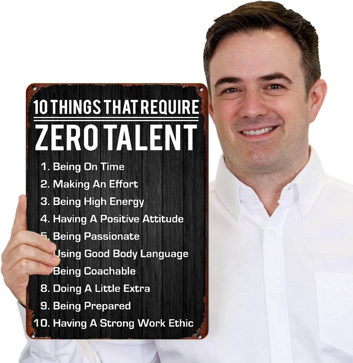10 Things That Require Zero Talent Wall Art Motivational Poster Retro Metal Tin Sign,Inspirational Wall Decor Metal Plaque for Office Workplace Classroom Gifts Home Art Wall Decor 8x12 Inch