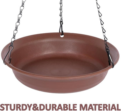 VUWEZ Hanging Bird Bath, Hanging Bird Water Feeder for Outdoors, Feeder Bowl, 1 Pack Birdbath Tray Accessories for Outside, Plastic Birdbaths Tray for Garden Patio Decoration (14", Chocolate)