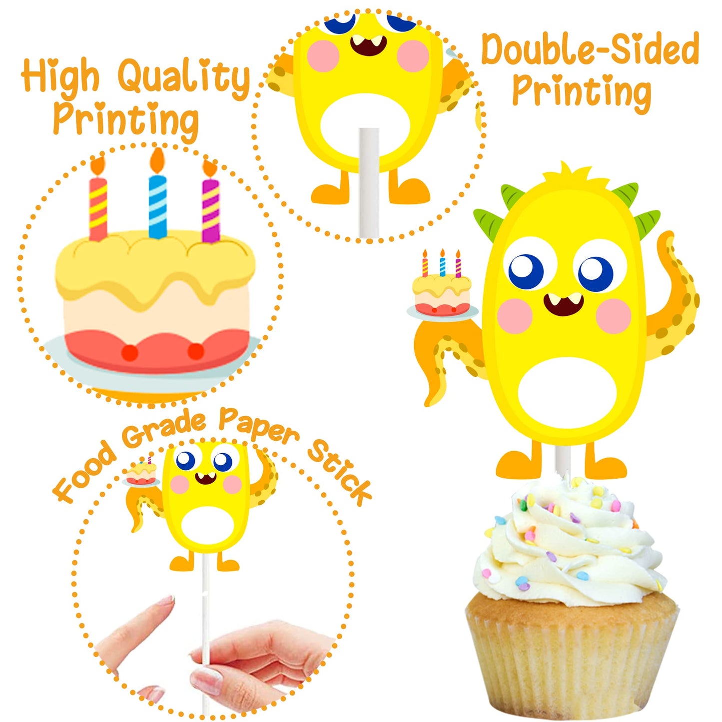 umoni 36pcs Little Monster Cupcake Toppers, Green, Baby Shower, Birthday Decorations for Kids Party