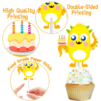 umoni 36pcs Little Monster Cupcake Toppers, Green, Baby Shower, Birthday Decorations for Kids Party