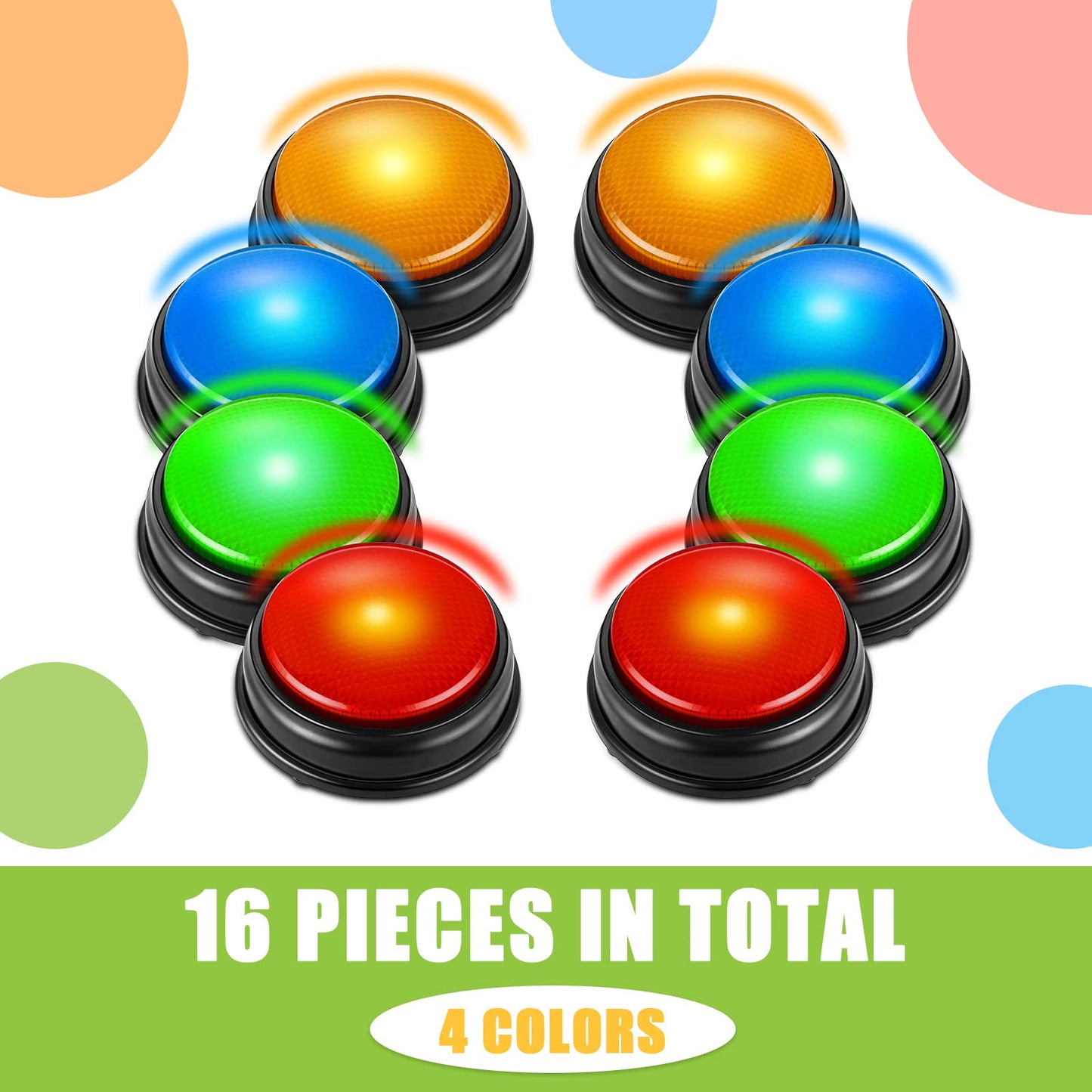 Deekin 16 Pcs Trivia Game Buzzers Bulk Answer Button with Sound and Light Family Feud Buzzer for Classroom Teacher Supplies Back to School Team Game Show and Trivia Nights