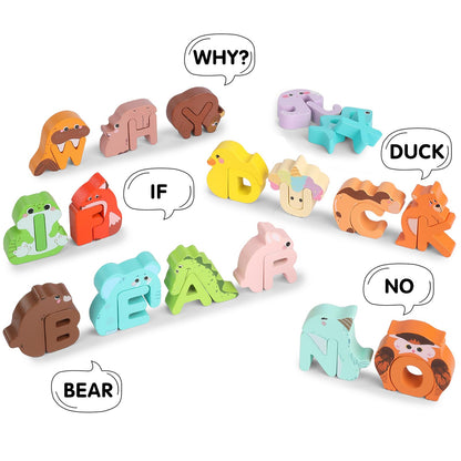 Lasoba Animal Alphabet Puzzle Matching Game - Wooden Alphabet Learning Toys, ABC Puzzles for Toddlers 2-4, Montessori Educational Toys for Kids Ages 3-5 Up