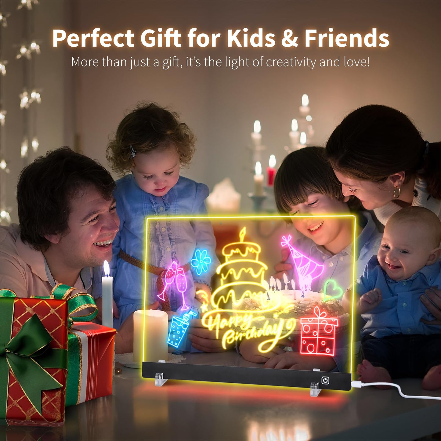 LuxuMach LumiBoard Led Drawing Board for Kids, LED Note Board with Colors, Glowing Acrylic Dry Erase Boards, Gift for Girls on Birthdays & Christmas (13.8" x 9.8", Black)