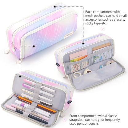 CICIMELON Large Capacity Pencil Case 3 Compartment Pouch Pen Bag for School Teen Girl Boy Men Women (Meteor)