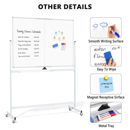 Large Rolling Whiteboard on Wheels, 48" x 36" Double-Sided Mobile White Board with Stand, 4' x 3' Portable Standing Magnetic Dry Erase Board Easel for Home Office Classroom School, Silver