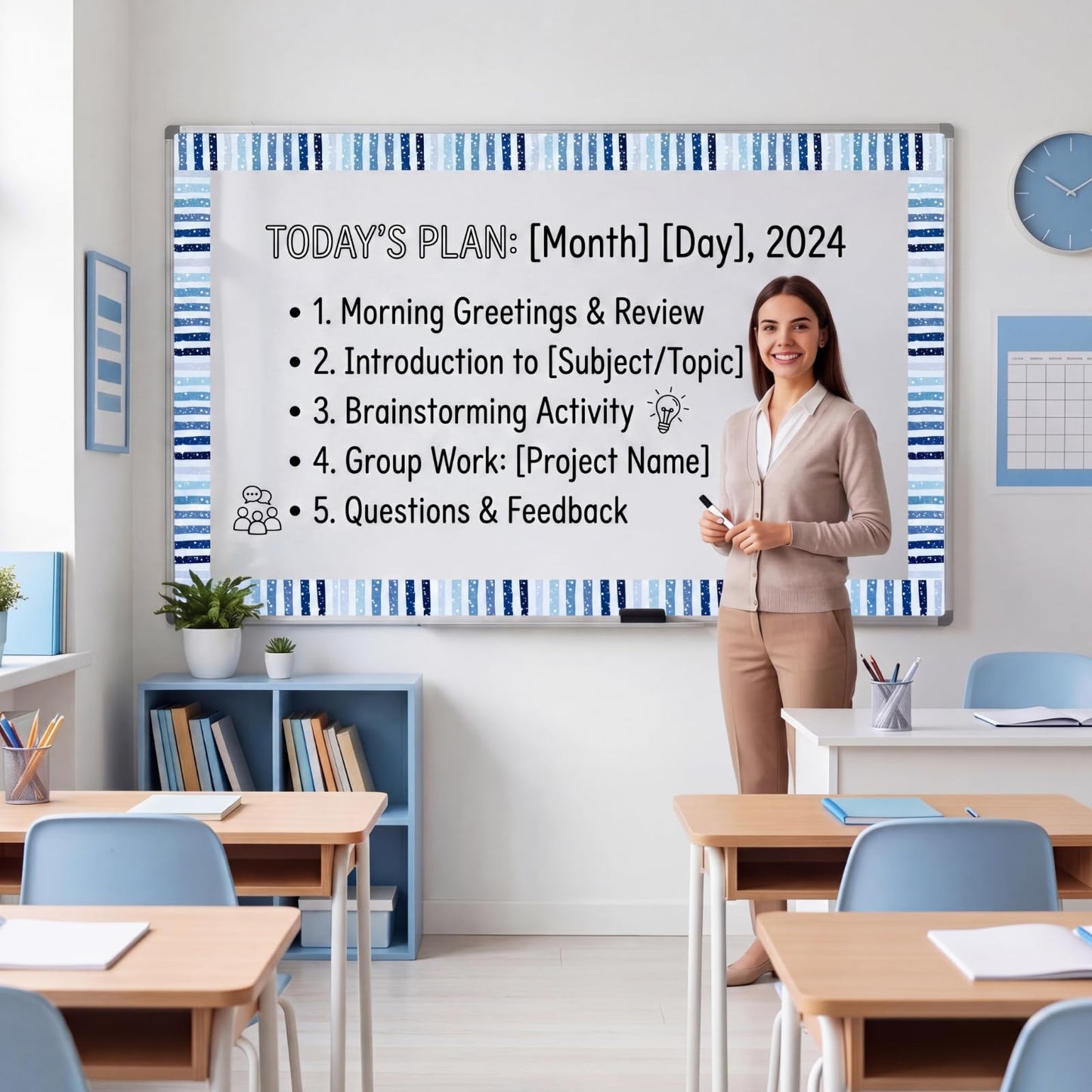 Tenceur 48 ft x 2.76 Inch Magnetic Borders for Whiteboard Decoration, Blue Polka Dots Stripes Magnetic Bulletin Board Border Set for Summer Classroom Office Chalkboard Poster Board Decor