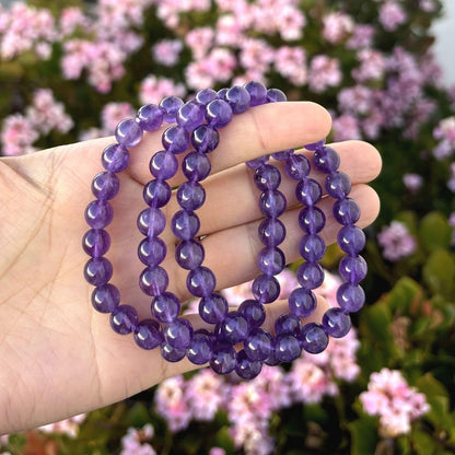 Adabele Real Natural Grade A Purple Amethyst Bracelet 7.5 inch Stretch Gemstone Beaded Bracelet Chakra Healing Crystal Stone Jewelry Women Mom Gift (Unisex) GB8-B7