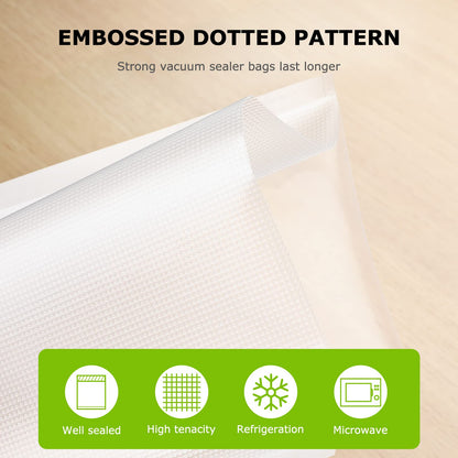 Bonsenkitchen Precut Vacuum Sealer Bags 200 Quart 8" x 12", BPA Free, Commercial Grade Textured Food Vacuum Sealer Bag, Thick Embossed Bags for Storage and Sous Vide Cooking VB3208