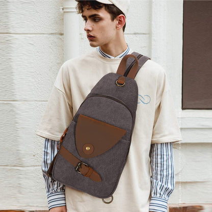 KL928 Canvas Sling Bag Crossbody Backpack Shoulder Casual Rucksack for Men Women,Dark Dray