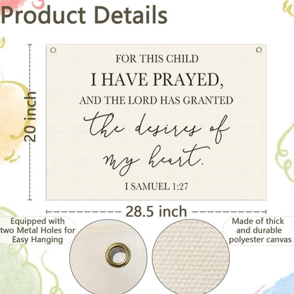 Nursery Wall Decor-Rectangular Canvas Banner Flag Poster Wall Decoration for Baby Kids Girl Boy,Nursery Bedroom Playroom Babyroom Decor-Baby Shower Christmas Gift-This Child I Have Prayed-28.5"L×20"W