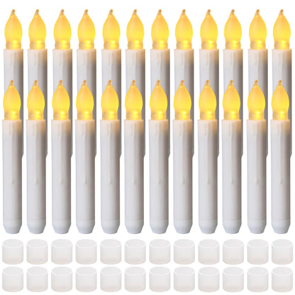 Yakpo 24 Pack Halloween Hanging Floating LED Taper Candles Battery Operated, Flameless Flickering Electric Fake Tapered Candles Bulk for Window Chandelier Christmas Table Home Party Decorations
