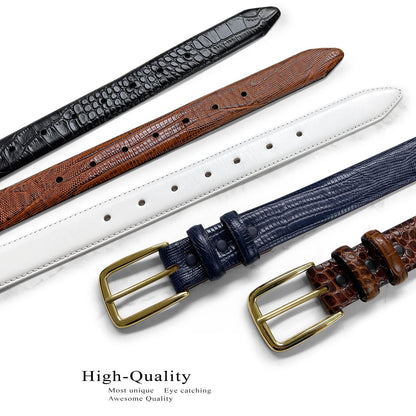 Andrew Men's Dress Belt Solid Brass Buckle (Gold) Italian Calfskin Genuine Leather Dress Belt 1-1/8"(30mm) Wide (Alligator Black, 36)